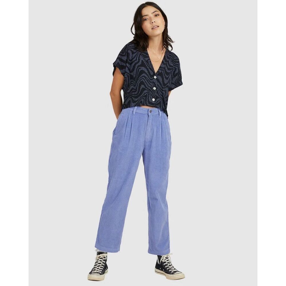 RVCA Women's Corduroy Pants Size 28 blue Pleated Straight Leg